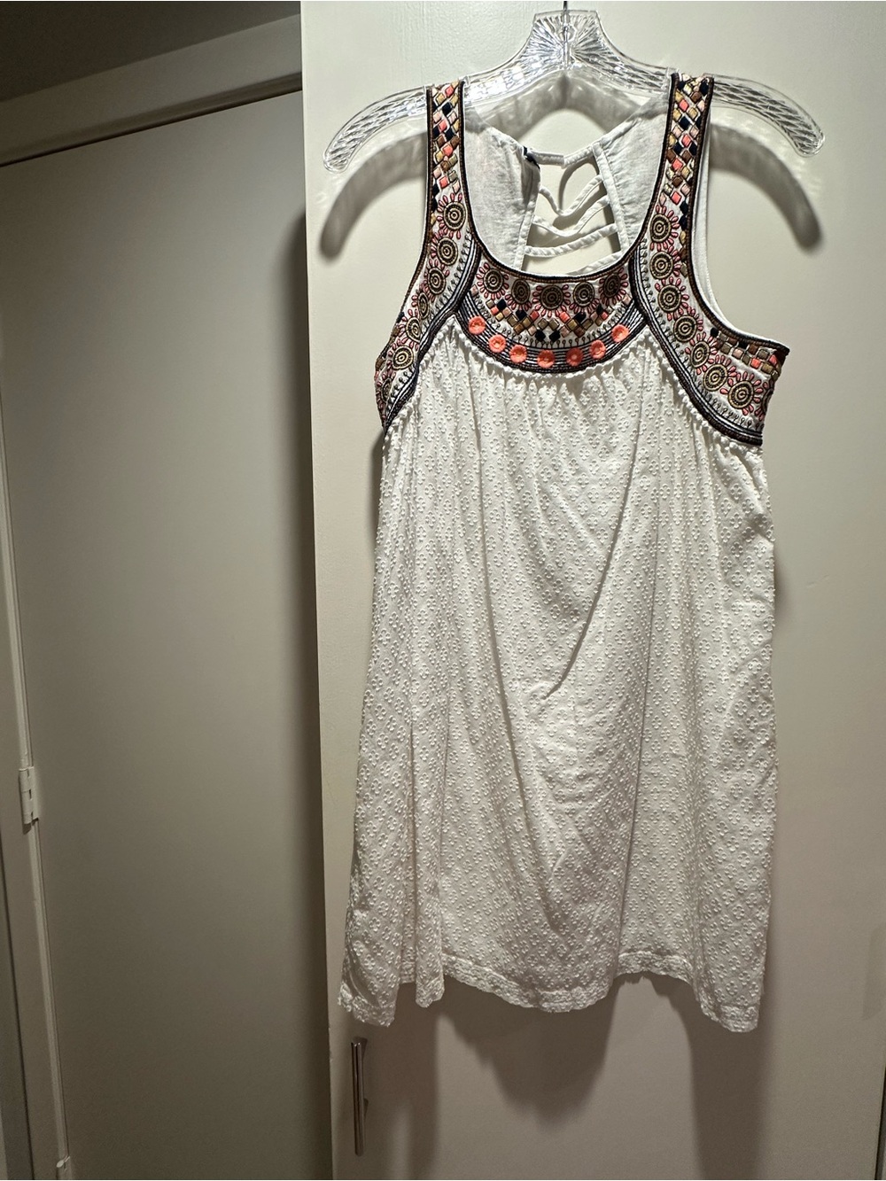 Lilla P White Eyelet Mini Dress with Multicolor Embroidered Yoke